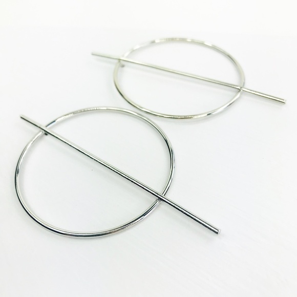 RESTOCKED Silver Hoop with Vertical Geo Bar - Picture 3 of 8